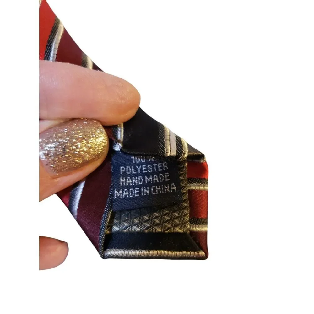 Croft & Barrow Neck Tie Mens Luxury‎ Black Red Burgundy Striped Business Casual